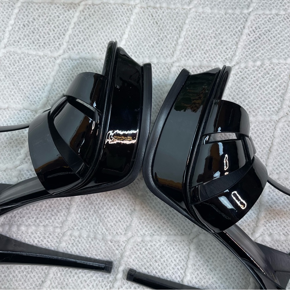 Saint Laurent Tribute Platform Sandals 105mm Black Patent Leather Size 38.5 8.5 - Picture 8 of 17